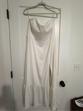Park & Fifth Ivory Strapless Cowl-Neck Gown with Side Slit
